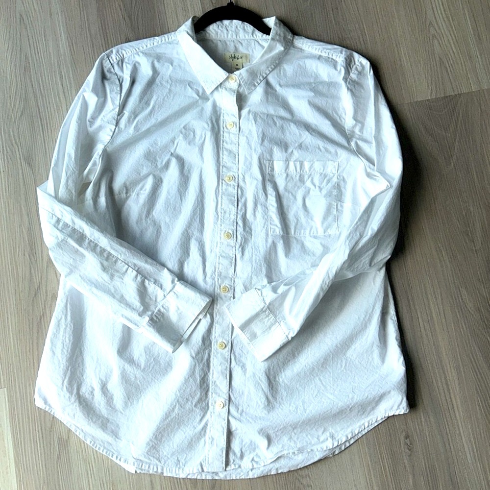 Style & Co Women’s Cotton Button Up Shirt XL White Classic Versatile Career